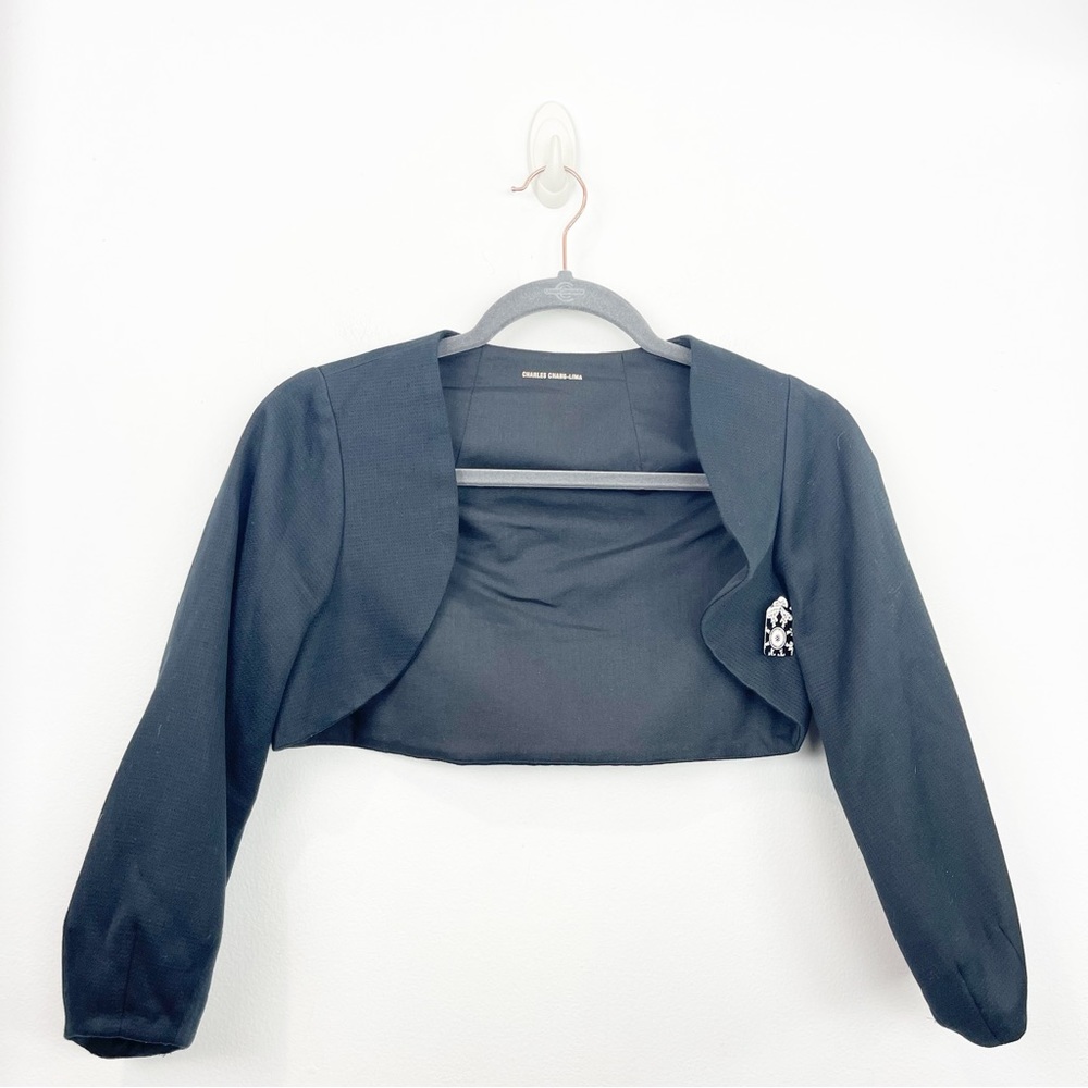 Charles Chang-Lima Black Cropped Bolero Open Front Jacket Blazer Size 4